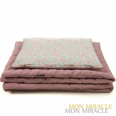 Komplet 80x100 i 30x40 VELVET różowy z koronami